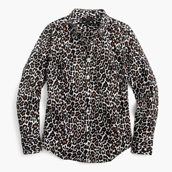 J. Crew • Leopard Print Linen Blend Perfect Shirt - Picture 1 of 7